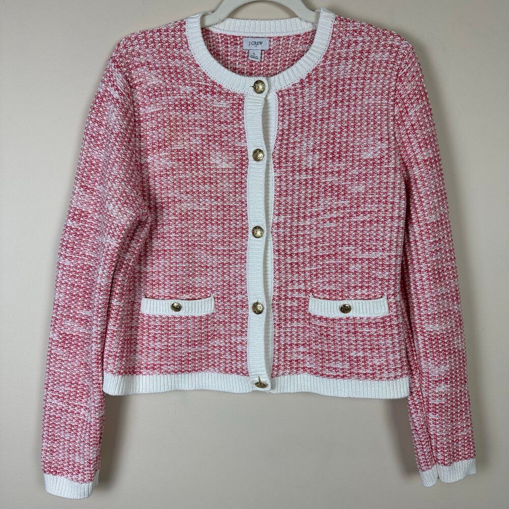 J.Crew Women Tweed Crop Cardigan Size Large Twee Preppy Coquette Old Money Layer